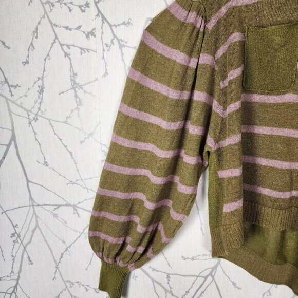 Free People Linen Blend Between The Lines Balloon Sleeve Sweater - Picture 5 of 7